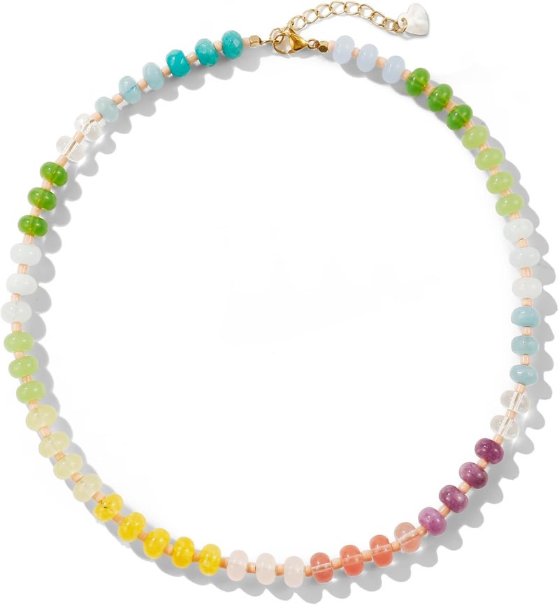 Badu Gemstone Beaded Necklace for Women Colorful Natural Stone Freshwater Pearl Surfer Beach Rainbow Necklace Jewelry Gift - Image 1